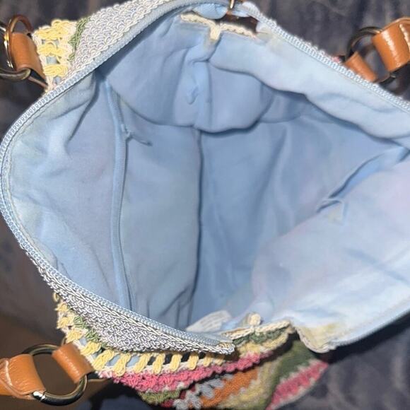 Unique Multicolor Straw Striped Rainbow Crochet Tote Bag - Picture 2 of 6